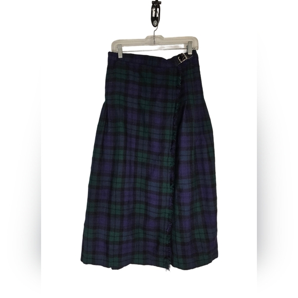 Vtg Blue Tartan Kilt Wool Skirt Canada Size 12 Preppy Prep School Luxury - Picture 1 of 7